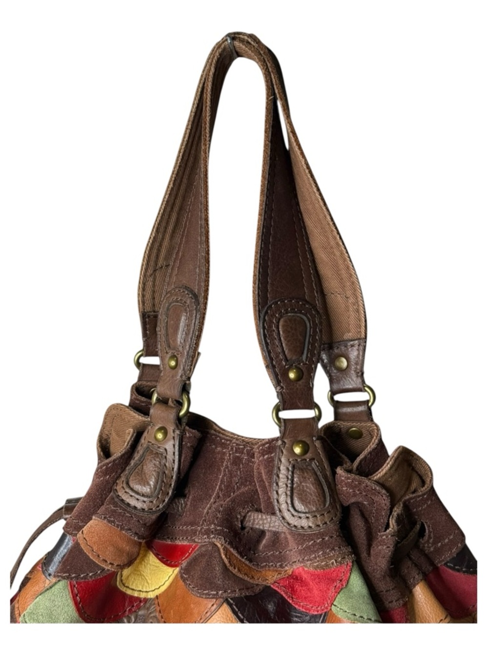 Vintage Y2K: Lucky Brand 𖦹 Patchwork Suede Leather Hobo Bag Handbag 𖦹 Festival - Picture 5 of 16